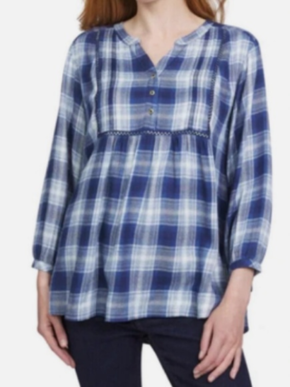 Wrangler Women’s Navy and Light Blue Plaid Tunic Blouse